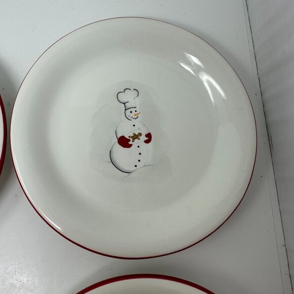 Williams Sonoma Outlet Snowman Chef Plates 6in Red Rim Winter Appetizer Set - Picture 16 of 16